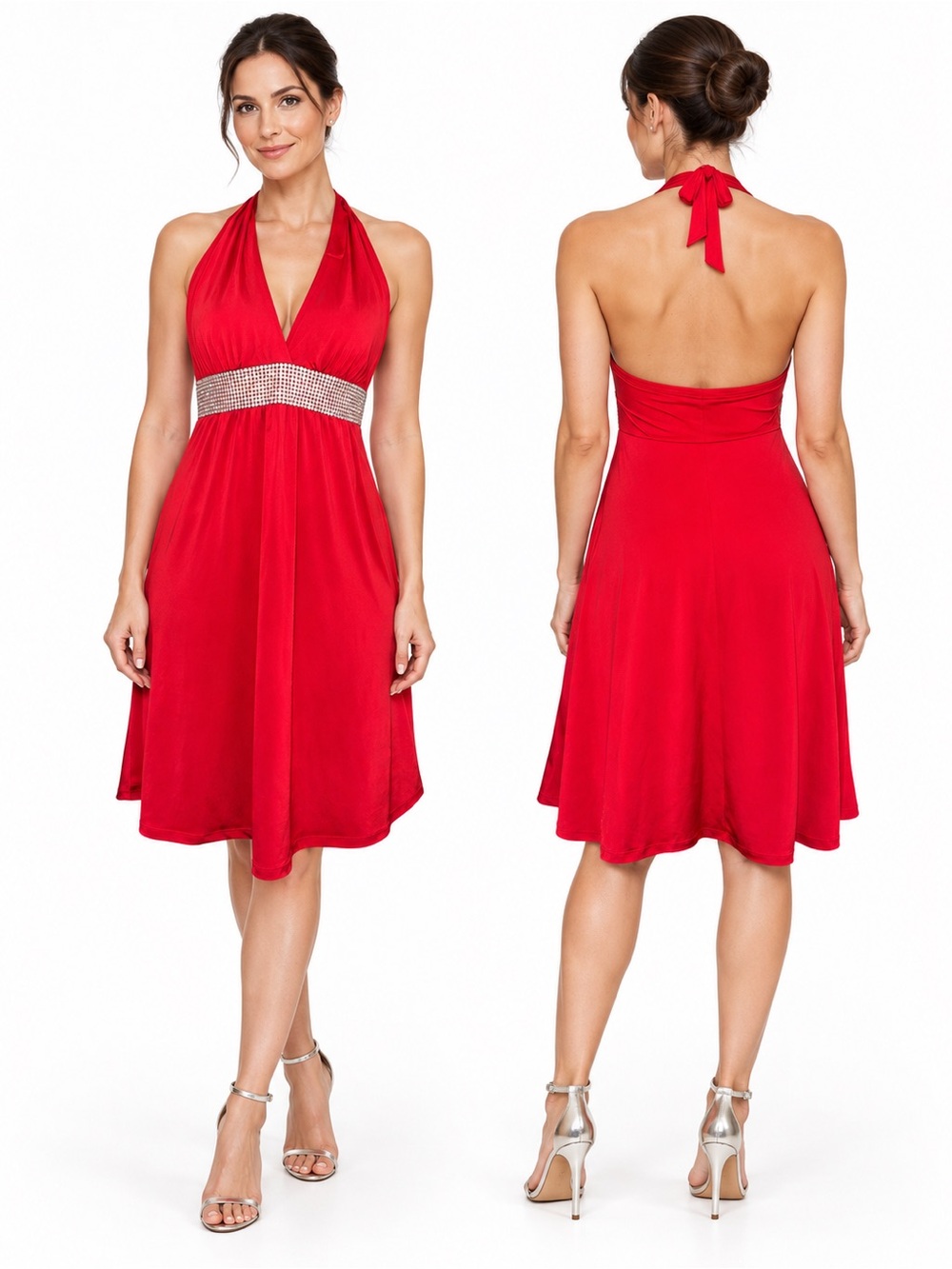 Y2K Forever 21 Red Rhinestone Halter Dress Medium NWT